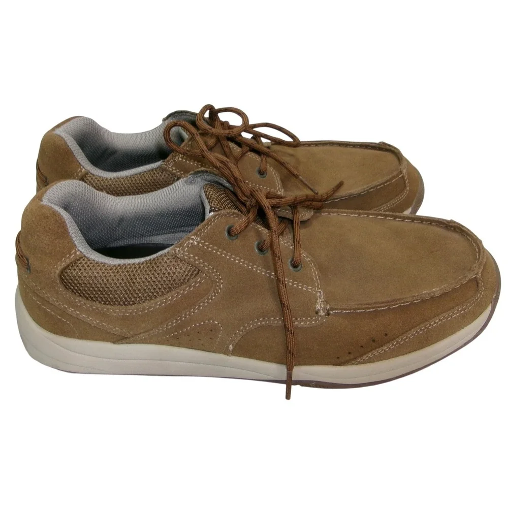 Magellan Men's Tan Suede Mesh Moc Toe Lace Up Boat Shoe Sneaker 12 Brown
